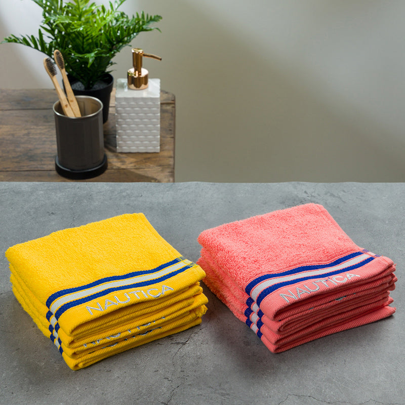 Nautica Dove Down Cotton Face Towel (Yellow & Coral) - Set Of Eight media 4