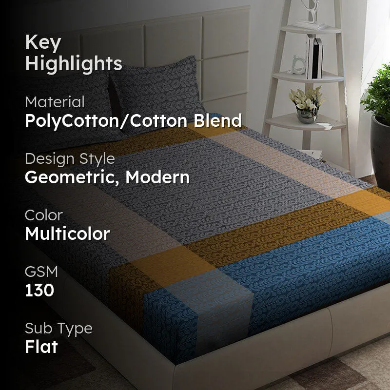 Barred Rhythm Geometric PollyCotton Bedsheet - 130 GSM media 2