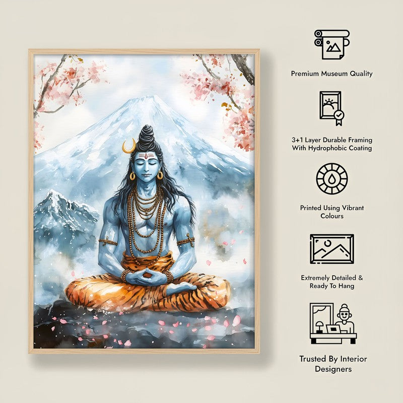Rudra Mahayogi Spiritual Archival Paper Wall Painting - Natural Brown Frame media 8