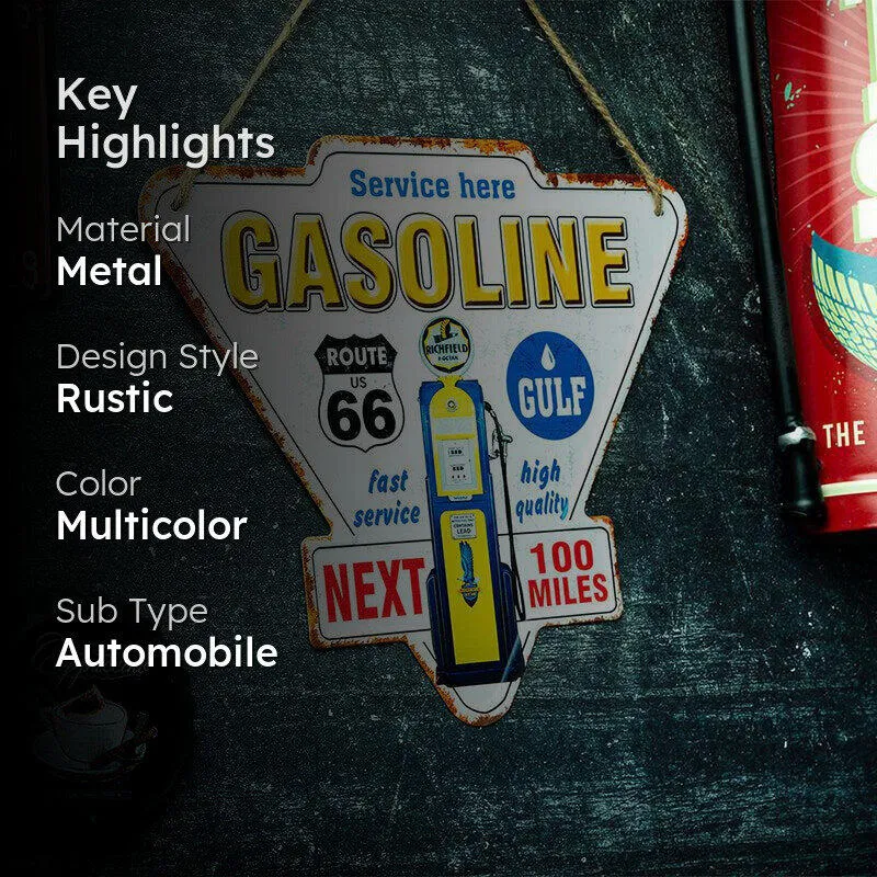 Gasoline Route 66 Retro Metal Wall Accent media 2