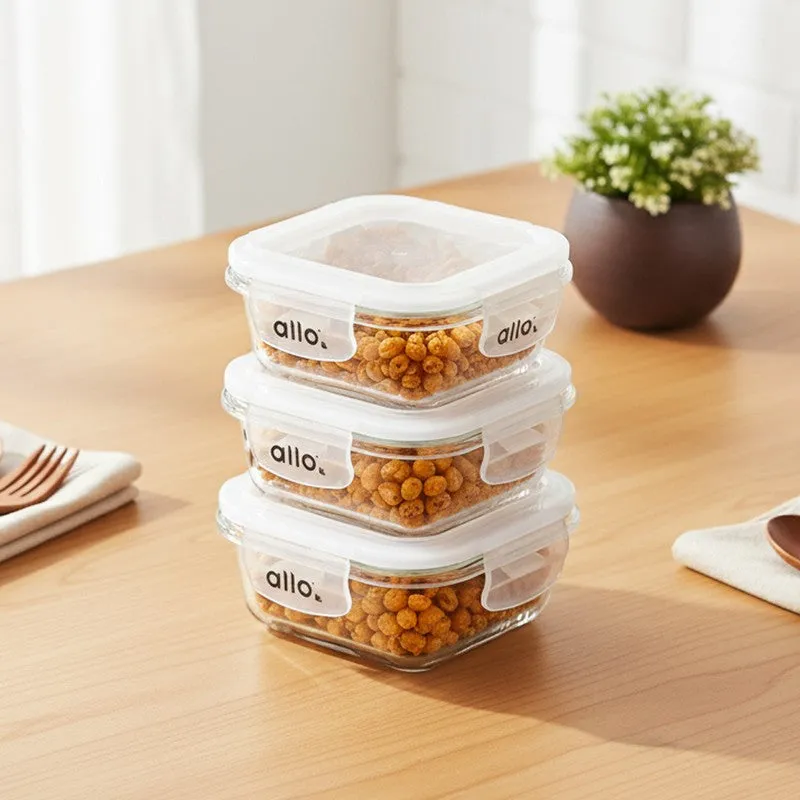 Gobni Leak Proof Glass Lunch Box (320 mL Each) - Set Of Three media 3