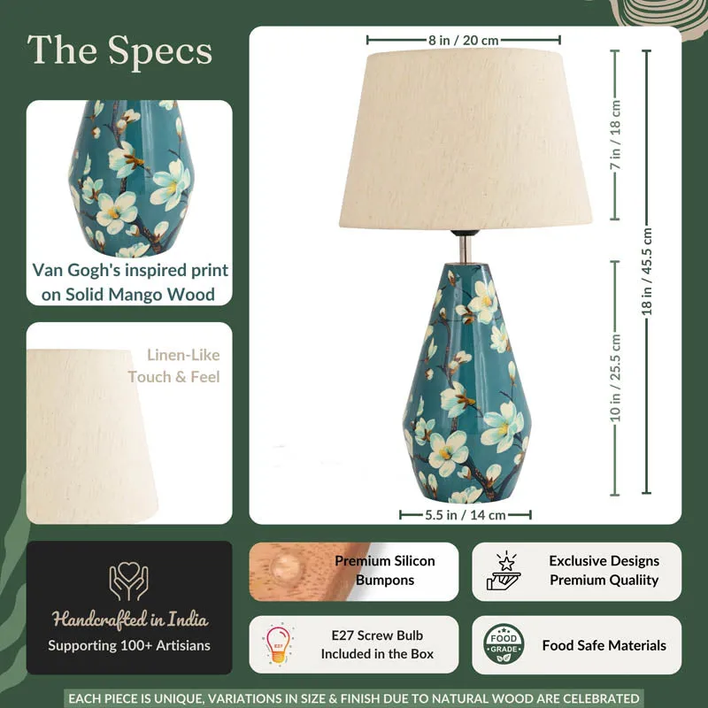 Blue Bloom Wooden Table Lamp - Blue,Beige media 4