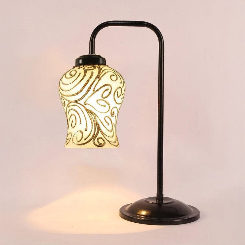 Embossed Arch Glass Table Lamp - White,Gold media 4