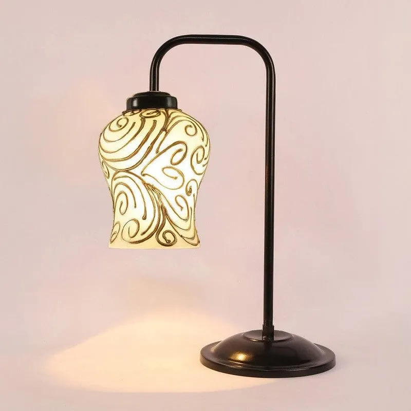 Embossed Arch Glass Table Lamp - White,Gold media 4