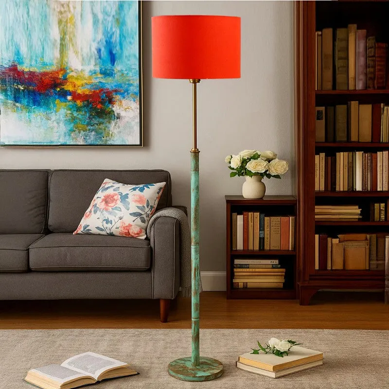 Amber Glow Wooden Floor Lamp - Orange media 4