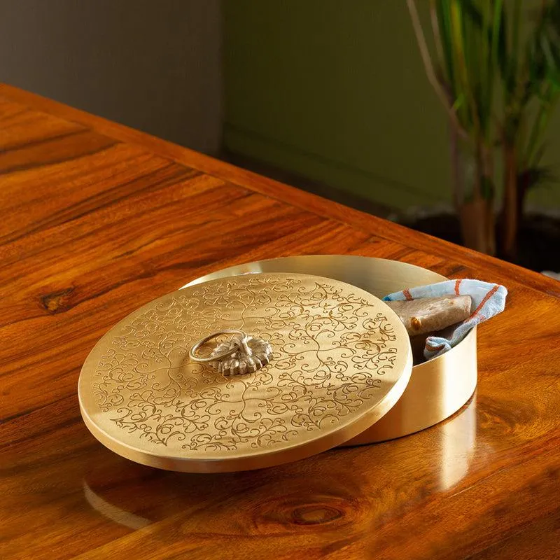 Shahi Rasoi Engraved Brass Roti Box media 3