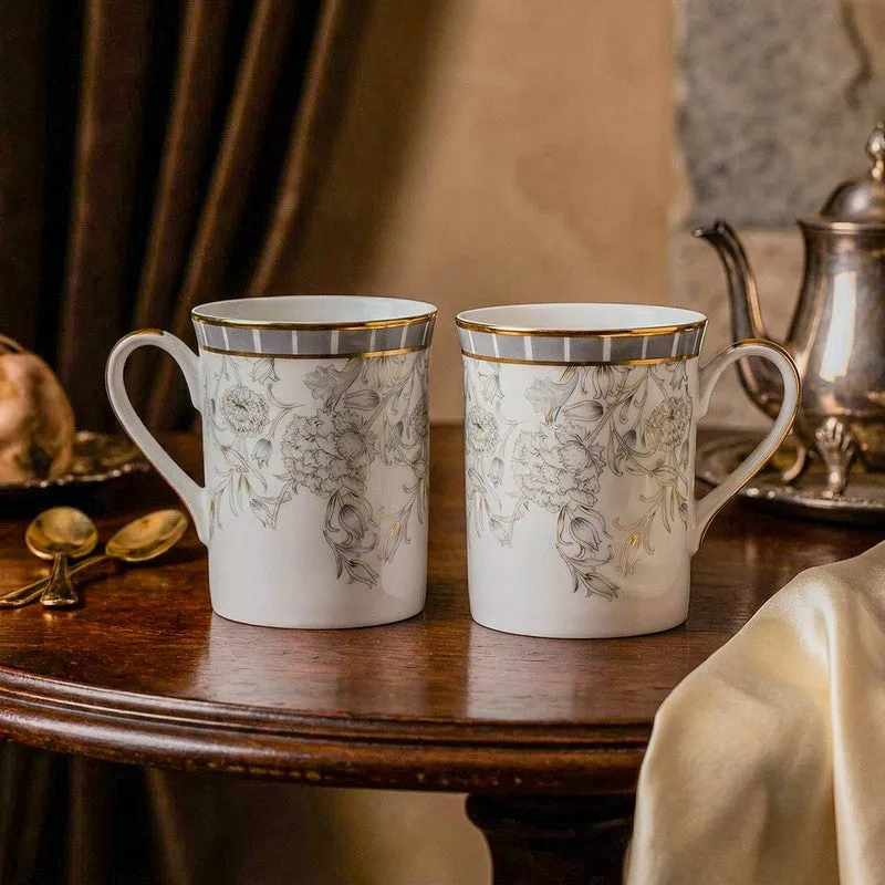 Gilded Iris Classic 24k Gold Brushed Porcelain Coffee Mug (300 mL Each/Grey) - Set Of Six media 3