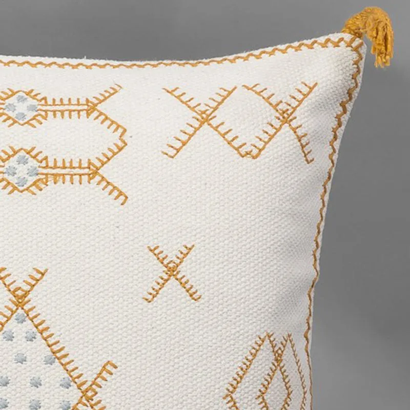 Tribal Glyph Embroidered Cushion Cover - White media 5