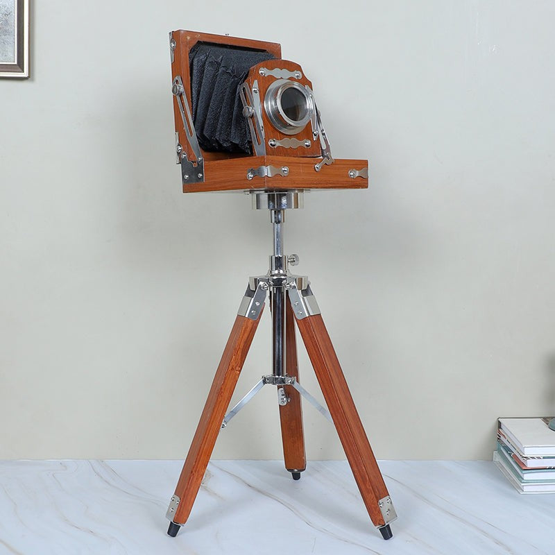 Vintage Tripod Camera Wood Showpiece