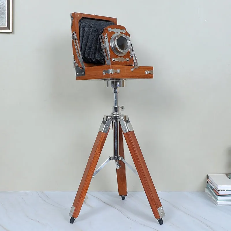 Vintage Tripod Camera Wood Showpiece media 1