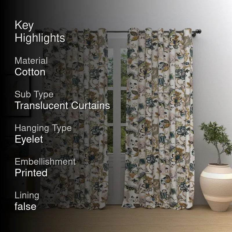 Mivaana Floral Curtain (Creamy Blue) - Set Of Two media 2