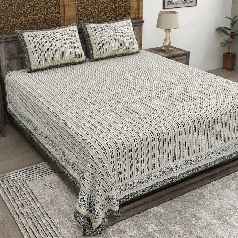 Formis Cotton Bedsheet (Grey,Beige) - 240 TC media 1