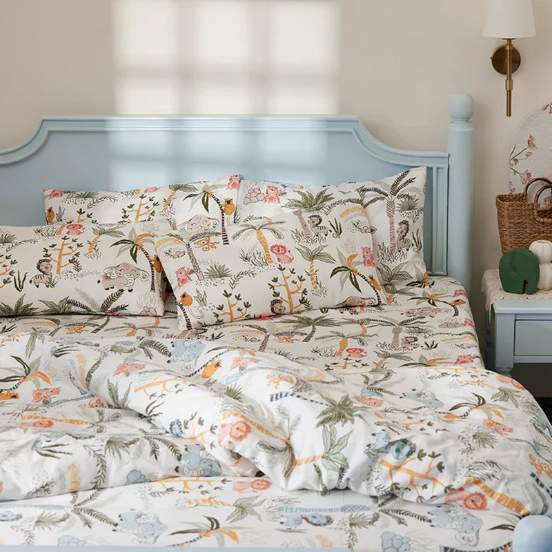 Playful Forest Printed Cotton Duvet Cover