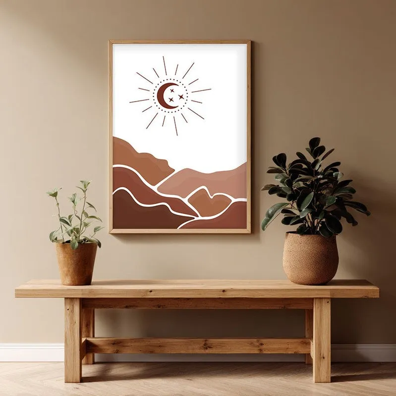 Desert Night Canvas Wall Painting With Brown Frame media 1