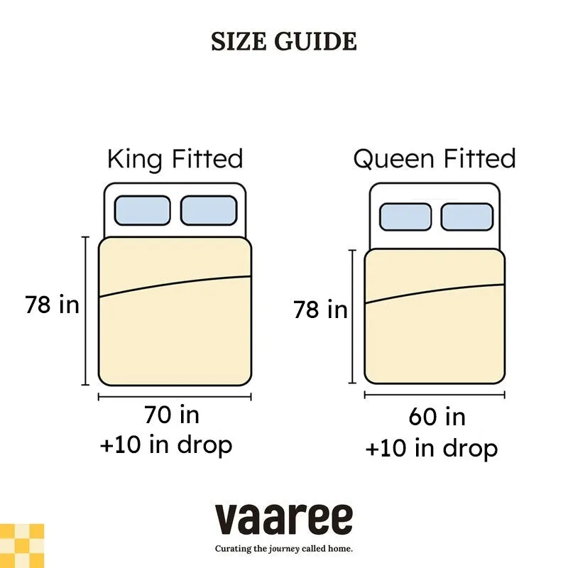 Size guide illustration for king fitted and queen fitted bedsheets