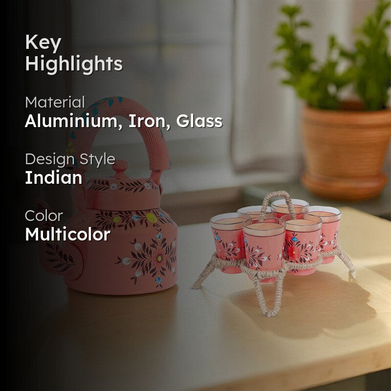 Brew Serve Handpainted Tea Set With Stand (Peach) - Eight Piece Set image 2