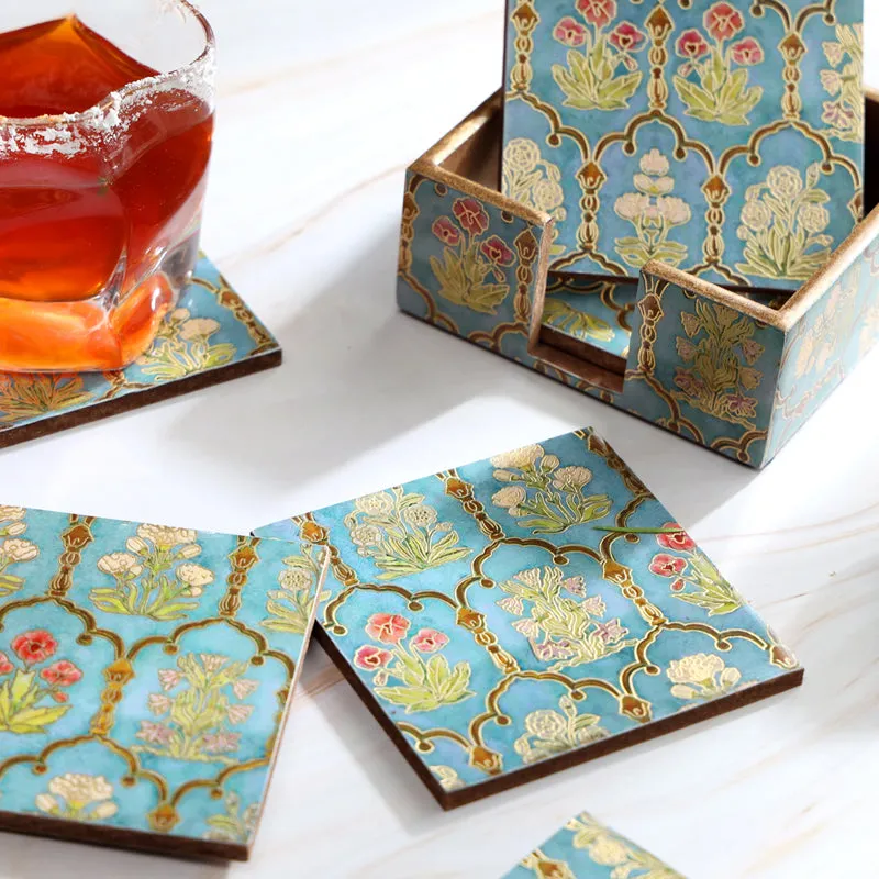 Fleur Jharokha Enamel Coaster With Stand - Seven Piece Set media 3