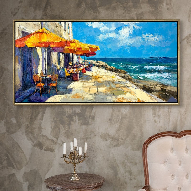 Cafe by the Coast Wall Painting With Frame