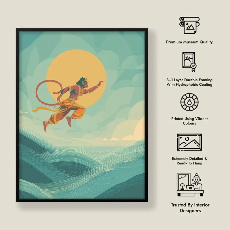 Bajrangbali Flying Over Sea Archival Paper Wall Art media 8