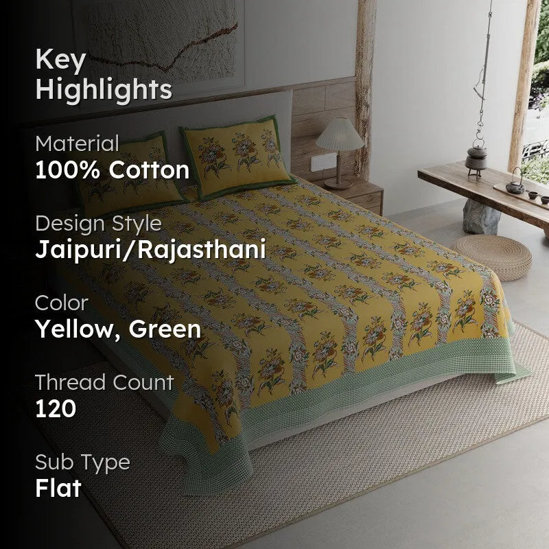 Rang Grace Cotton Bedsheet (Yellow,Green) - 120 TC media 2