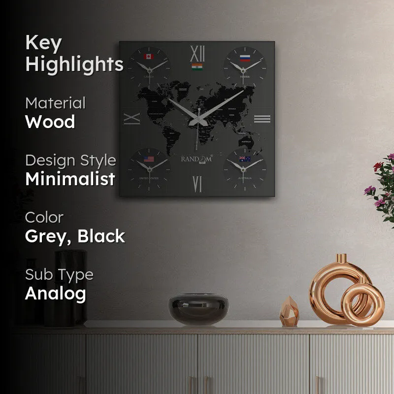 World Time Zone Wall Clock - Grey media 2