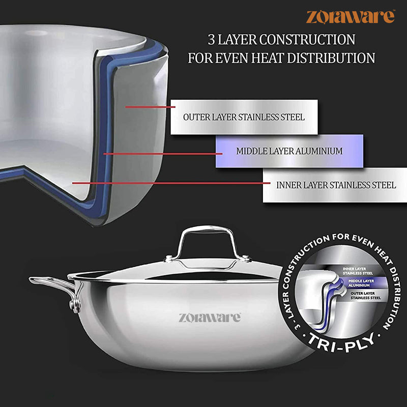 Zoraware Induction Safe Triply Kadhai With Lid - 4700 mL/28 CM media 6