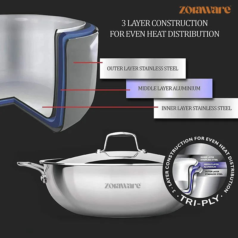 Zoraware Induction Safe Triply Kadhai With Lid - 4700 mL/28 CM media 6