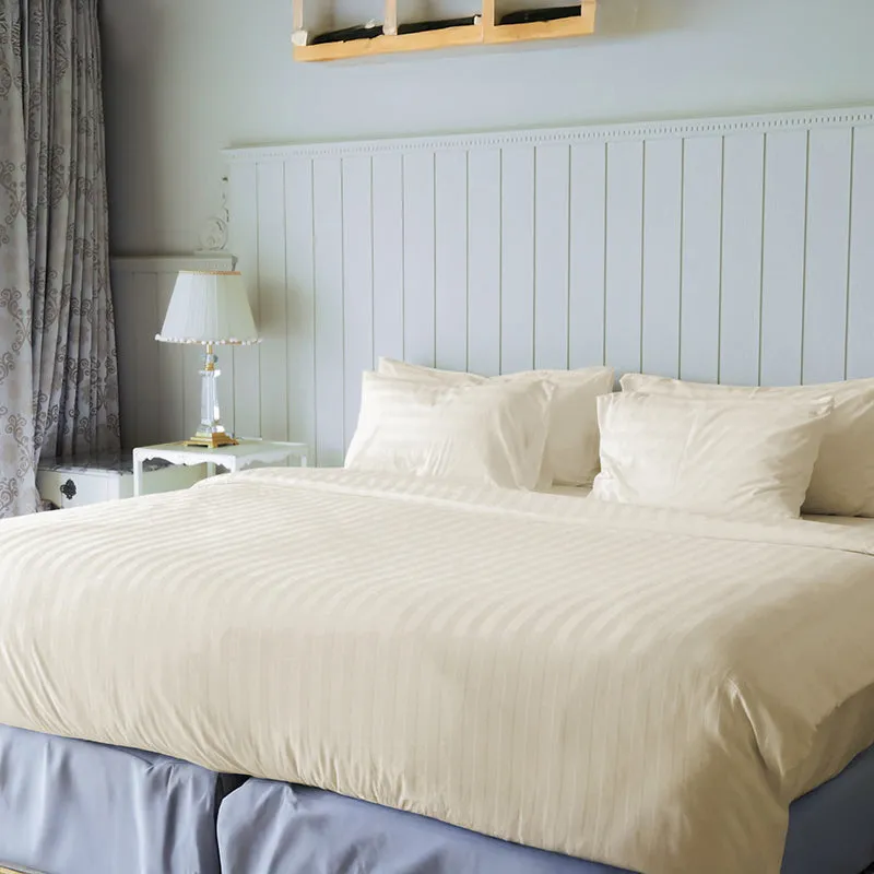 Sleek Loom Striped Cotton Bedsheet (Ivory) - 300 TC media 3