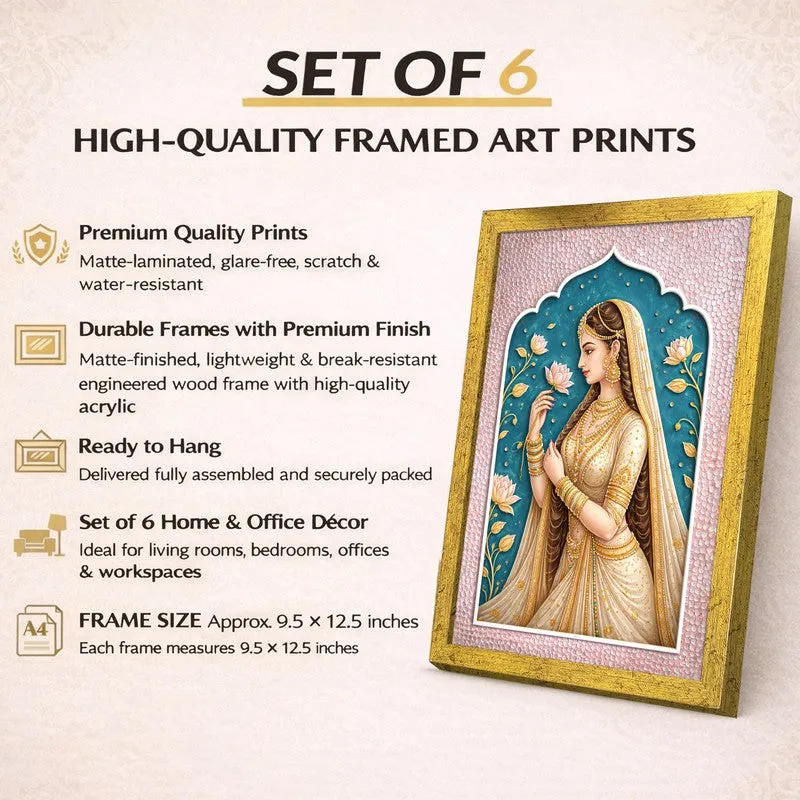 Vintage Valour Paper Wall Paintings With Frame - Set Of Six media 9