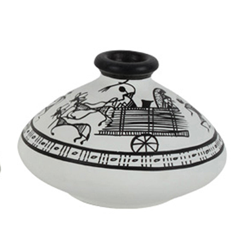 Pali Warli Handpainted Terracotta Vase - Set Of Two media 4