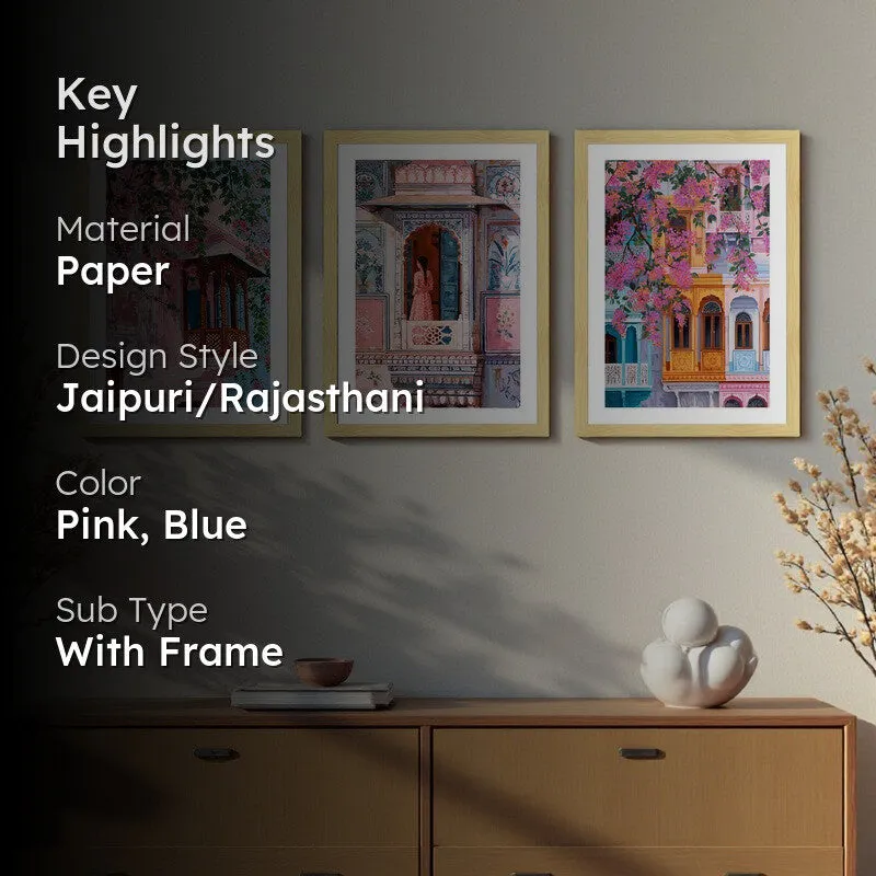 Jaipur Heritage Paper Wall Painting With Frame - Set Of Three media 2