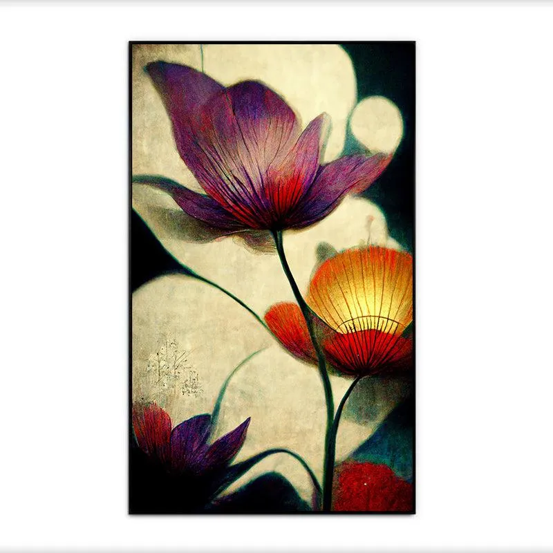 Bruised Ivory Petals Floral Canvas Wall Painting With Frame - Black media 4