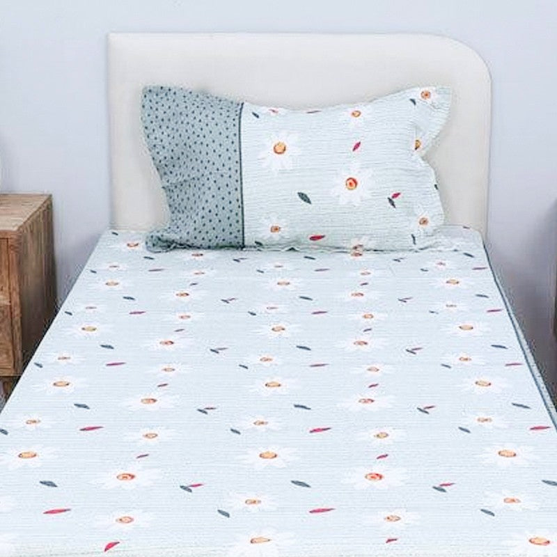 Daisy Blush Printed Cotton Bedsheet (Teal) - 200 TC media 4