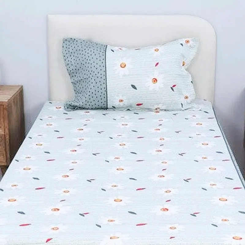 Daisy Blush Printed Cotton Bedsheet (Teal) - 200 TC media 4