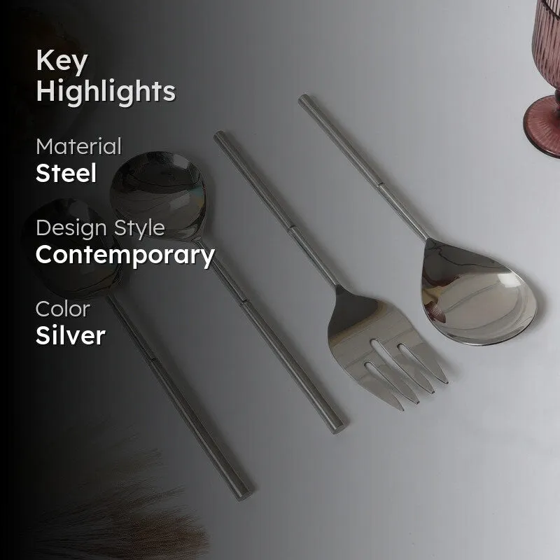 Elegant Steel Cutlery Set (Silver) - Set Of Four media 2