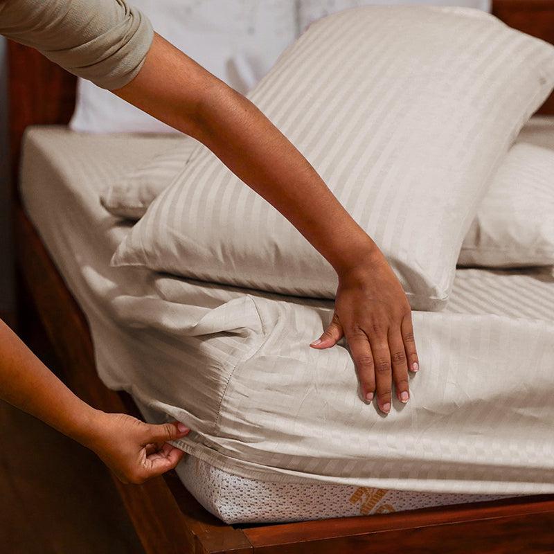 Sleek Loom Striped Cotton Bedsheet (Beige) - 300 TC media 7