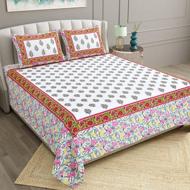 Bhasma Floral Cotton Bedsheet (Red,White) - 200 TC media 3