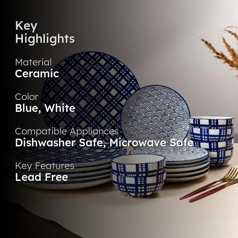 Indigo Breeze Ceramic Dinner Set - 18 Piece Set media 2
