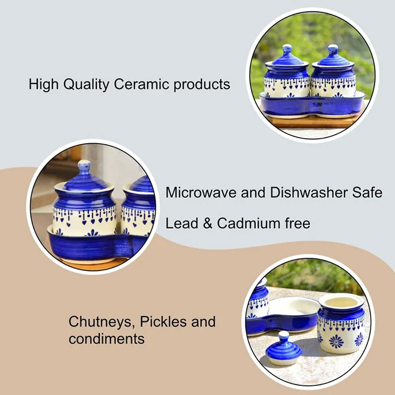 Sabai Ceramic Jar With Tray (Blue/225 mL) - Three Piece Set media 4