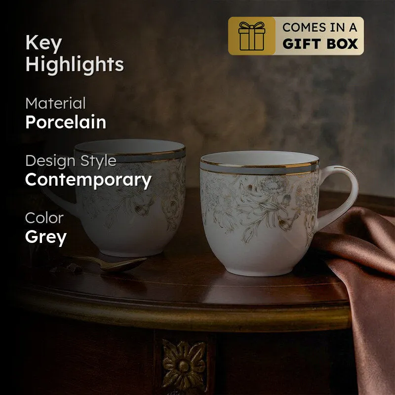 Gilded Iris Pete 24k Gold Brushed Porcelain Coffee Mug (300 mL Each/Grey) - Set Of Six media 2