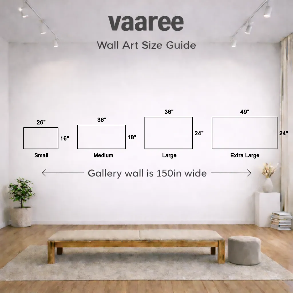Wall art size guide showing small, medium, large and extra large formats