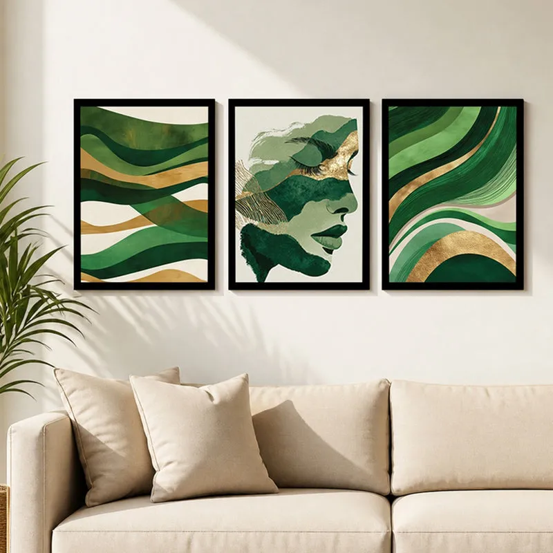 Emerald Flow Abstract face Wall Art - Set Of Three media 2