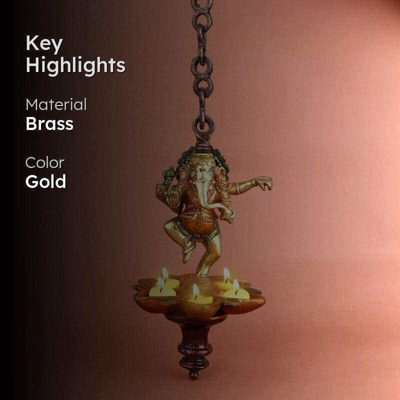 Dancing Ganesh Hanging Brass Diya media 2