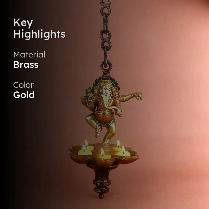 Dancing Ganesh Hanging Brass Diya media 2
