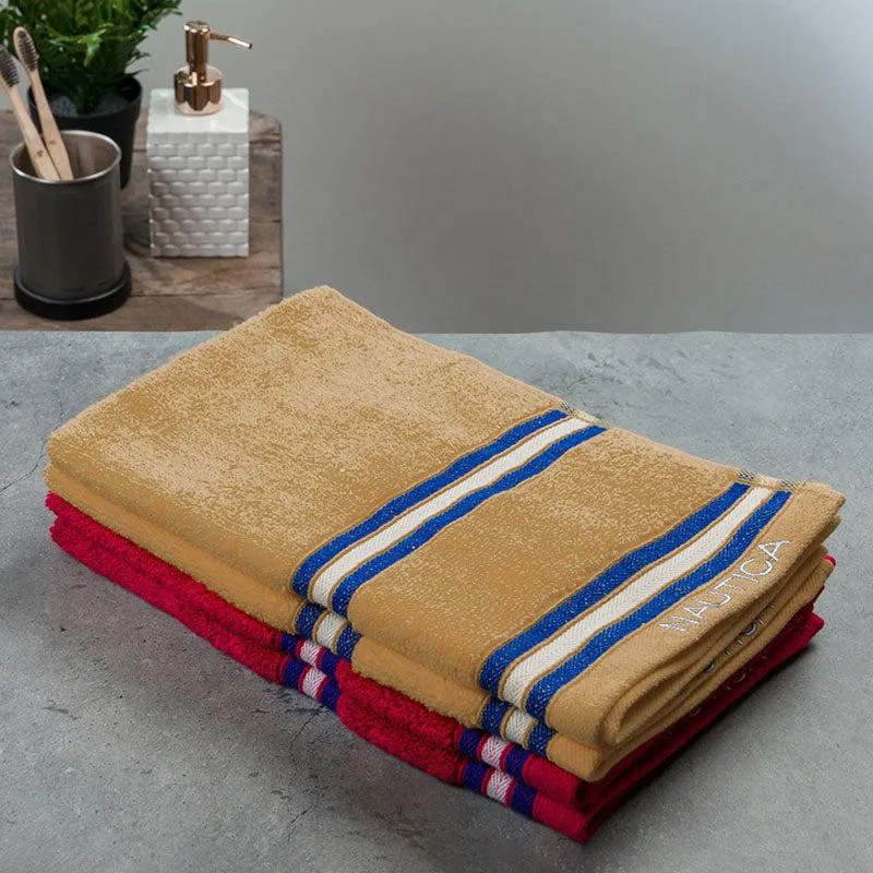 Nautica Dove Dual Down Cotton Hand Towel (Beige & Burgundy) - Set Of Four media 4