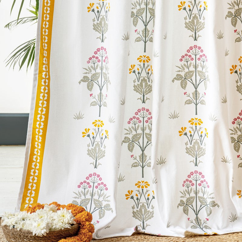 Tranquebar Home Bloom Delight Cotton Curtains(Yellow) - Set Of Two media 5