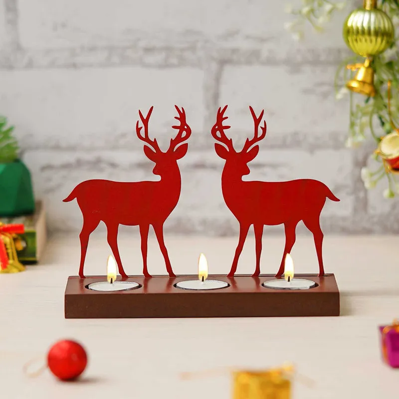 Blizten & Rudolph Wood Christmas Tea Light Holder - Red media 4