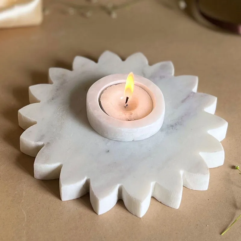 Eudora SunflowerHandcrafted Marble Tealight Candle Holder - Set Of Two media 5