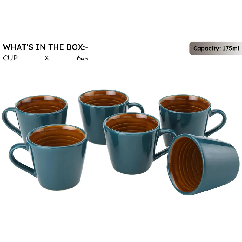 Karvaa Ceramic Tea Cup (175 mL Each)/Cyan)- Set of Six media 4