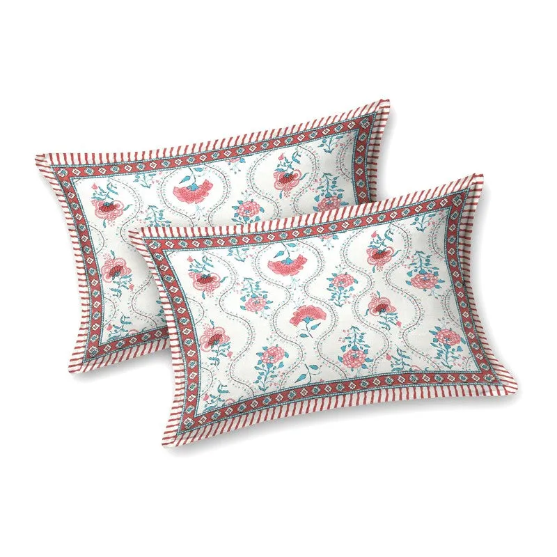 Blossomza Cotton Bedsheet (White,Pink) - 240 TC media 4